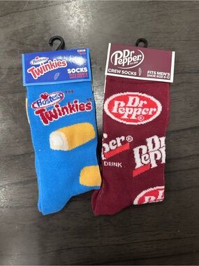 Hostess Twinkies & Dr Pepper Novelty Logo Crew Socks 2 Pair Shoe Size 6-12